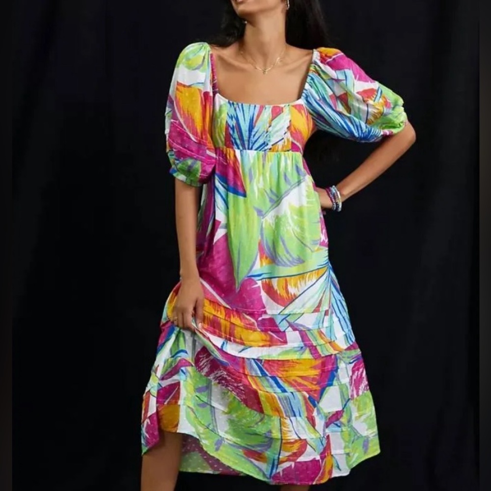 Farm Rio Rainbow Leaves Midi Dress